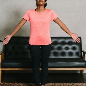 Zyia Active Flamingo Stripe Short Sleeve‎ Tee Pink Small